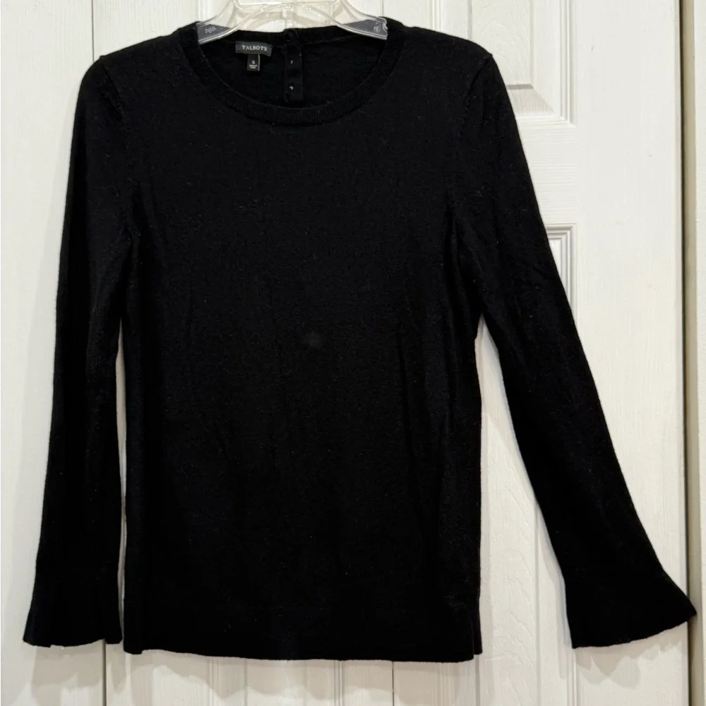 Talbots Black Long Sleeve bell shaped cuffs knit sweater Top size S - Picture 2 of 11